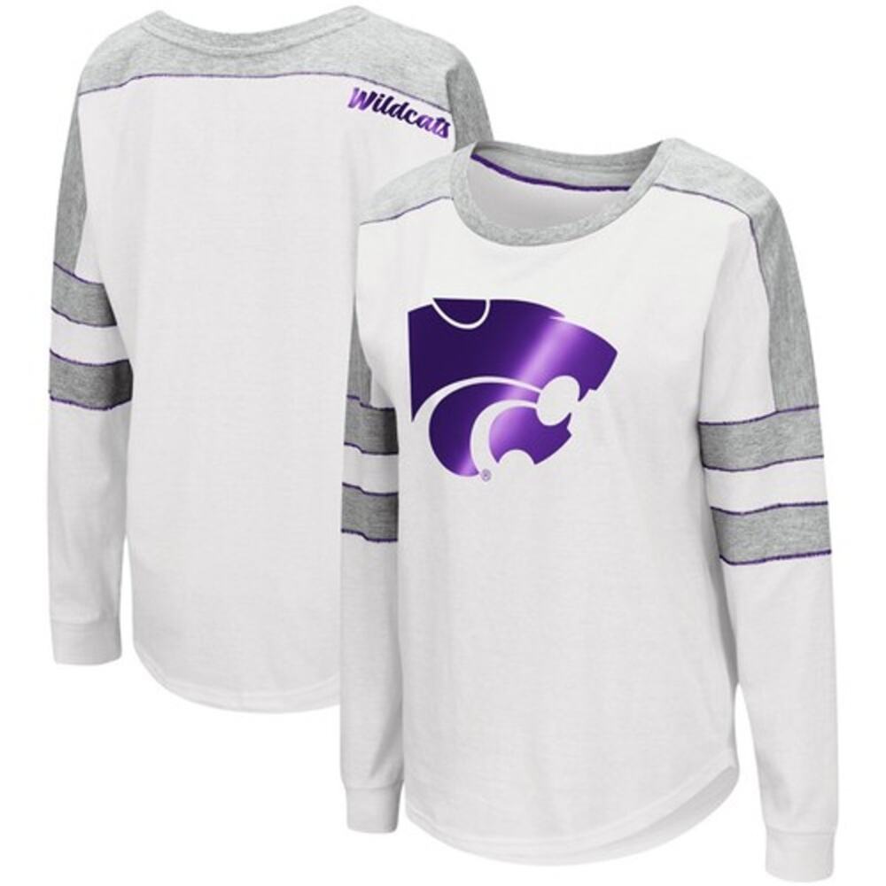 Women's Colosseum White‎ Kansas State Wildcats Trey Dolman Long Sleeve Shirt, LG